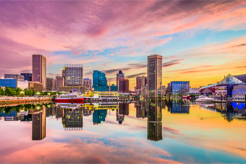 Baltimore, Maryland, USA skyline on the Inner Harbor