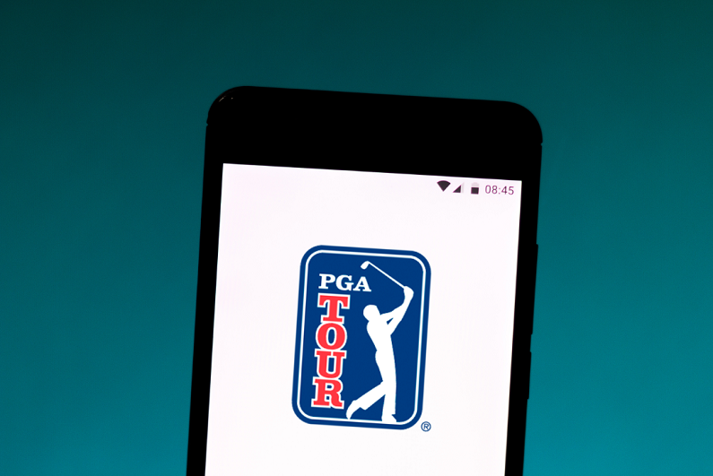 Illustration of the PGA Tour logo displayed on a smartphone.