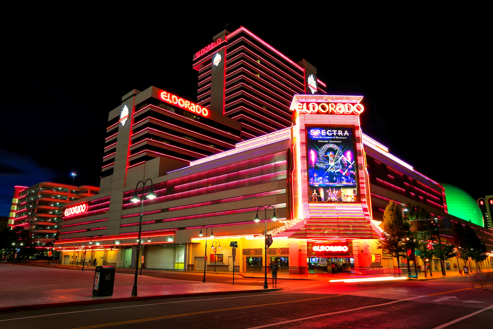 night shot of illuminated eldorado hotel and casino property