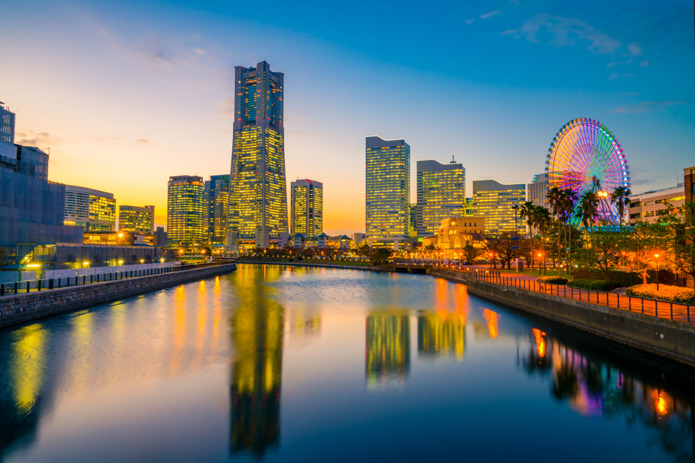 Yokohama city skyline at dusk