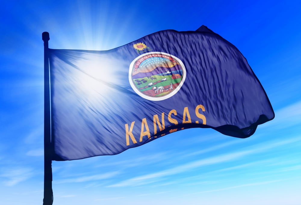 Kansas state flag blowing in the wind