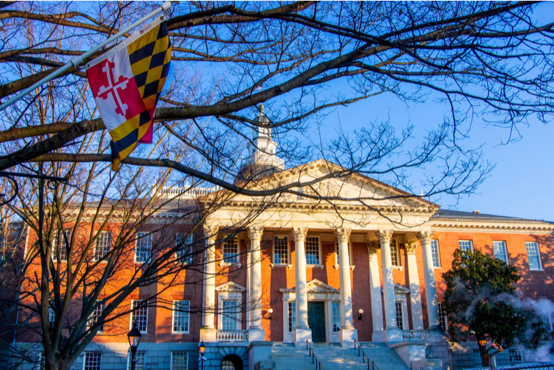 Maryland flag with capitol building